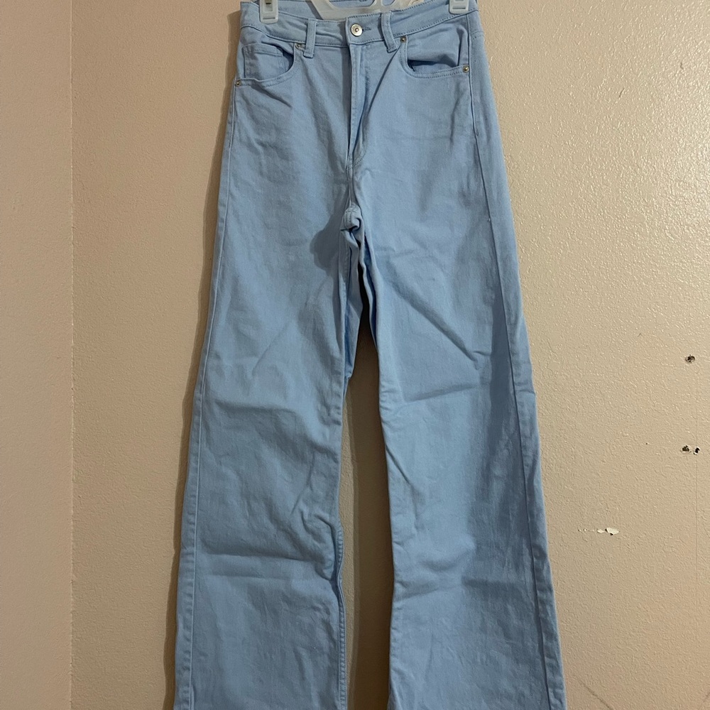 Light blue high waisted flared jeans